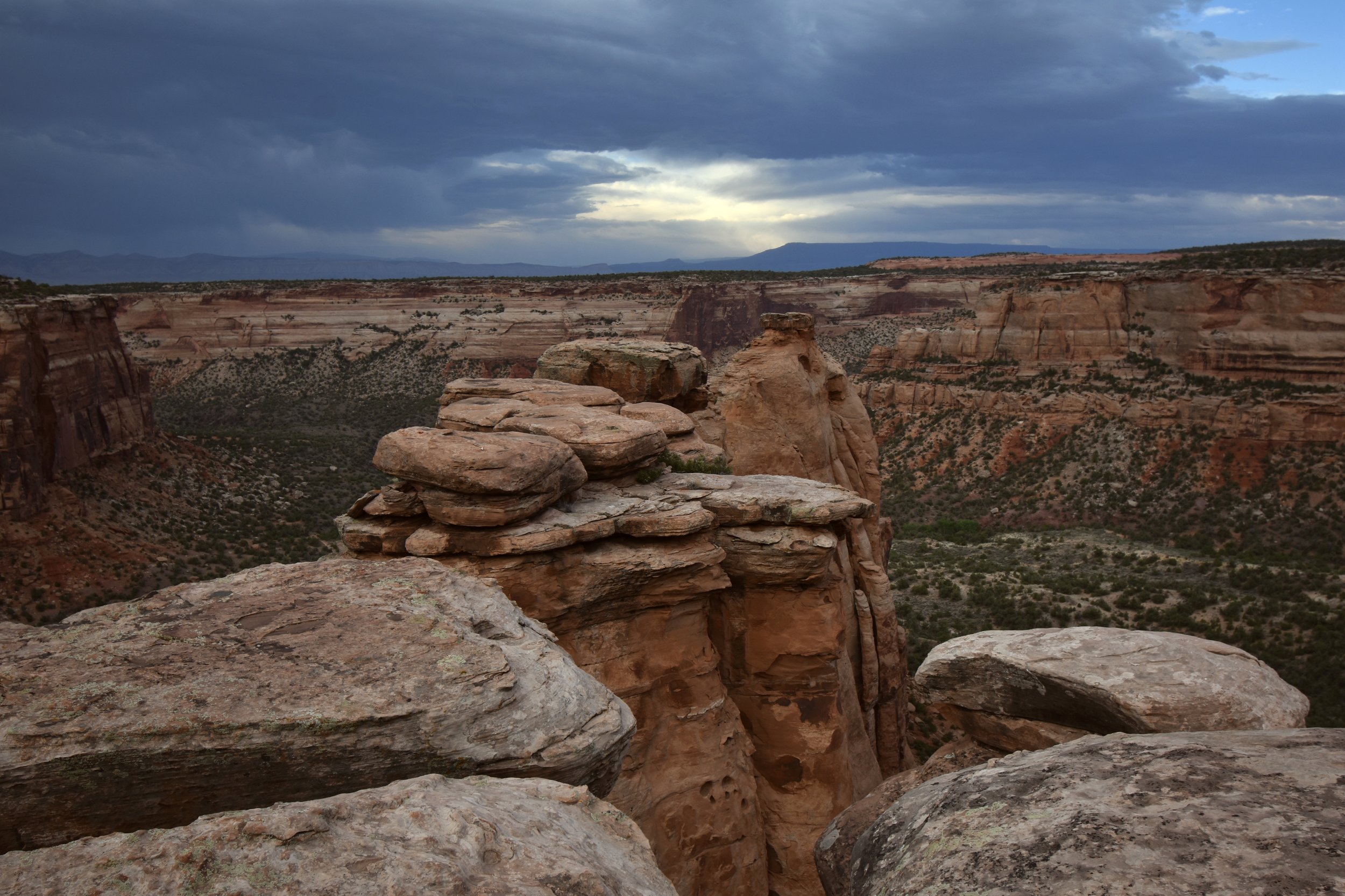 Grey sunset over sandstone formations