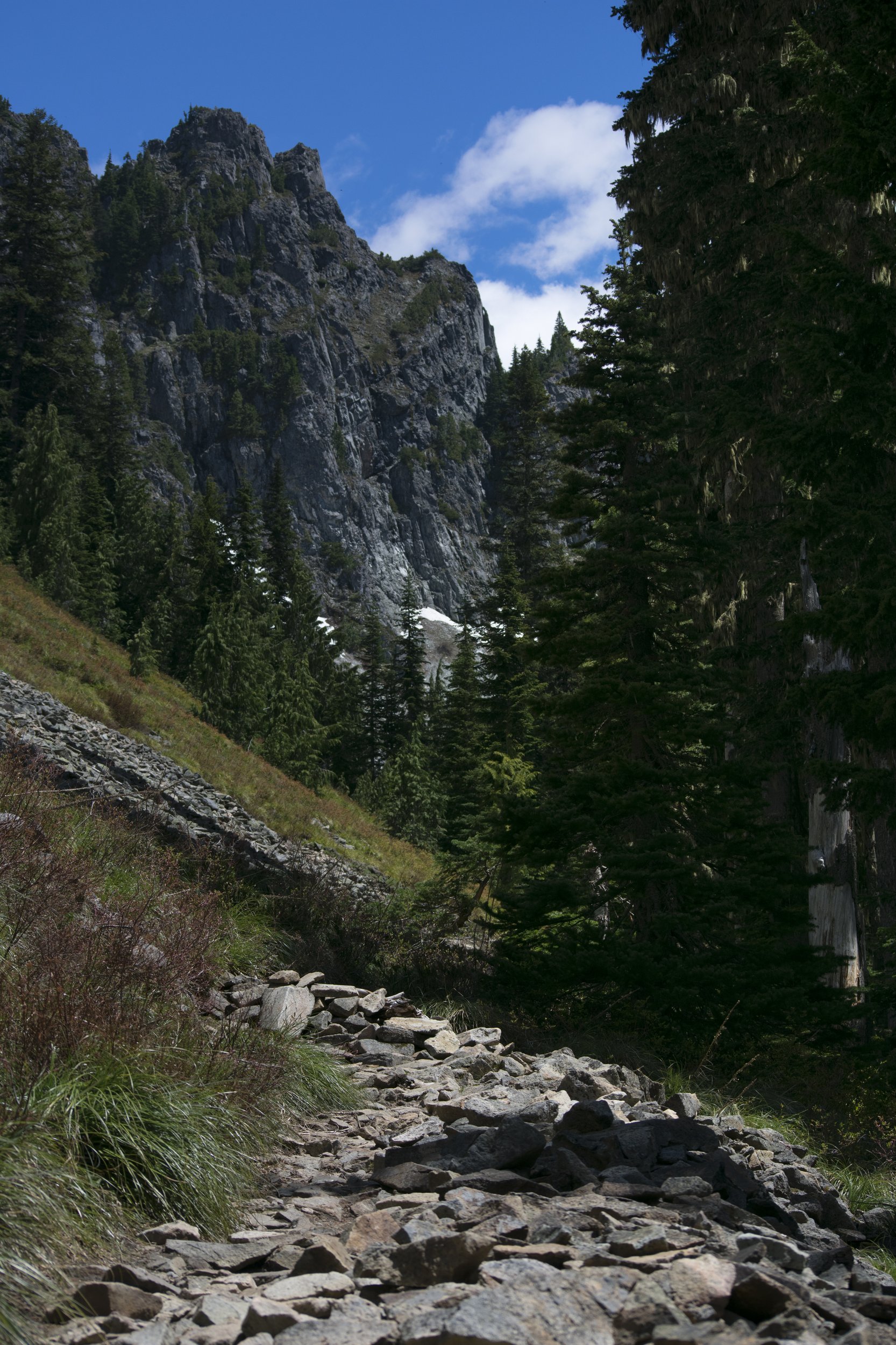 Rocky trail towards cliffs